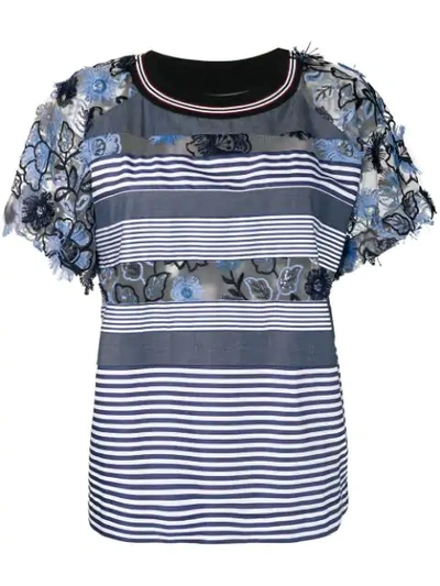 Antonio Marras Embroidered Floral Striped T-shirt - 蓝色 In Blue