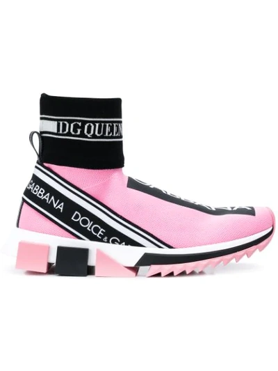 Dolce & Gabbana Sorrento Pink Stretch Jersey Hi- Top Slip-ons