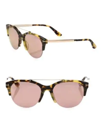 Tom Ford 55mm Mirrored Round Sunglasses In Violet Havana