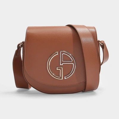 Giorgio Armani | Medium Shoulder Bag In Black Calfskin In Brown