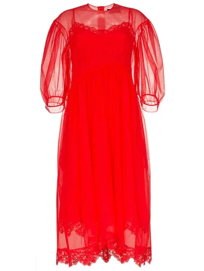 Simone Rocha Lace Trim Dropped Sleeve Dress In Red