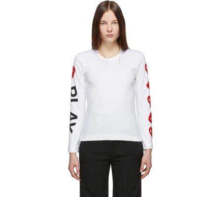 Comme Des Garçons Play Comme Des Garcons Play White And Red Logo Hearts Long Sleeve T-shirt