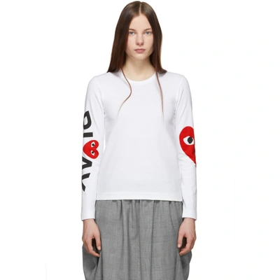 Comme Des Garçons Play Comme Des Garcons Play White And Red Logo Single Heart Long Sleeve T-shirt