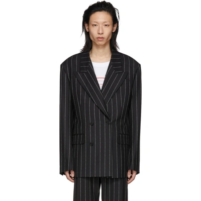 Versace Double Breasted Striped Blazer In Black