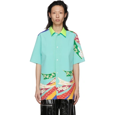 Maison Margiela Japanese Floral Print Cotton Shirt - 蓝色 In Multicoloured
