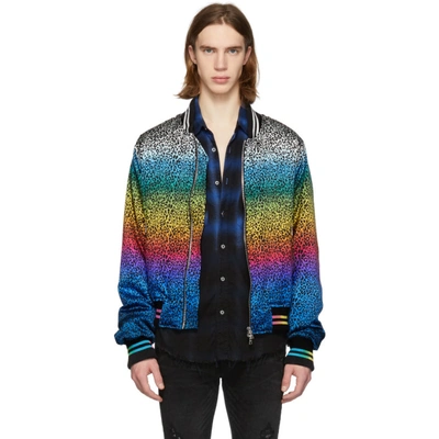 Amiri Rainbow Leopard-print Silk Bomber Jacket In Multi