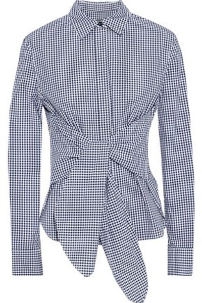 Rag & Bone Wendy Tie-front Gingham Shirt In Navy