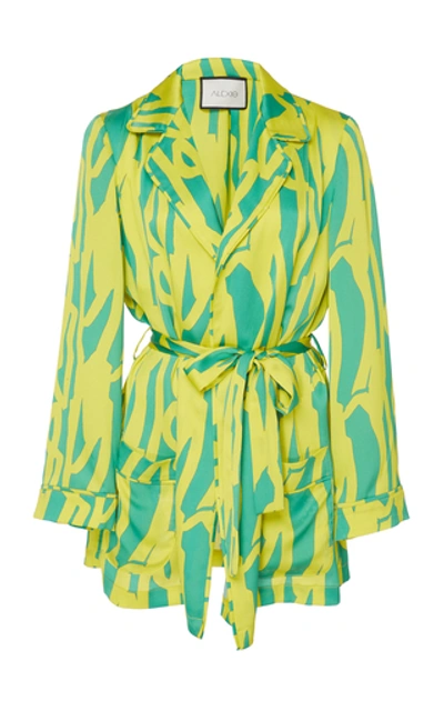 Alexis Eneko Collared Belted Satin Dressing Gown In Print