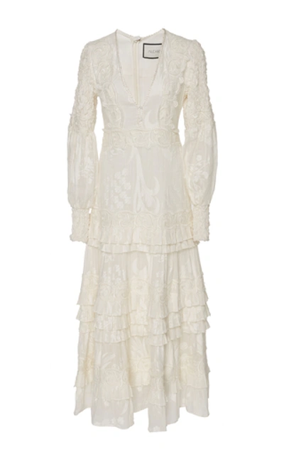 Alexis Gallinda Tiered Linen And Silk Blend Midi Dress In White