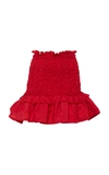 ALEXIS NEDUSA SMOCKED RUFFLED SILK-LINEN MINI SKIRT,729605