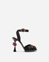 DOLCE & GABBANA PRINTED CHARMEUSE SANDALS WITH SCULPTURAL HEEL