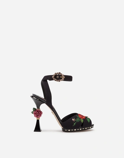 Dolce & Gabbana Printed Charmeuse Sandals With Sculptural Heel In Floral Print