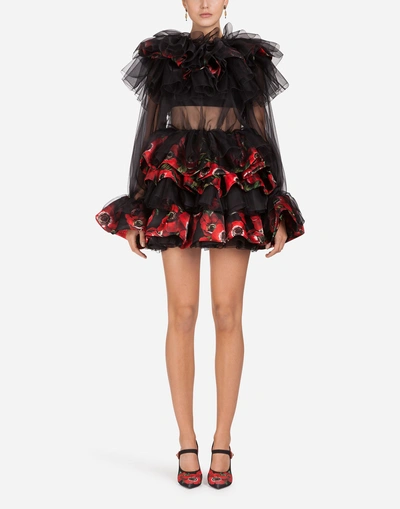 Dolce & Gabbana Ruffled Short Organza Dress In Black
