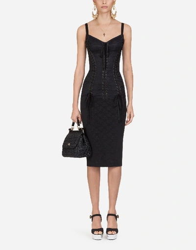 Dolce & Gabbana Jacquard And Lace Bustier Dress In Black