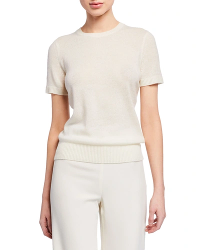 Theory Cashmere Short Sleeve Easy Pull Over In Ivory