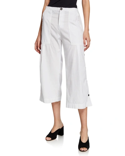Xcvi Flicker Wide-leg Cropped Twill Trousers W/ Snap Detail In White
