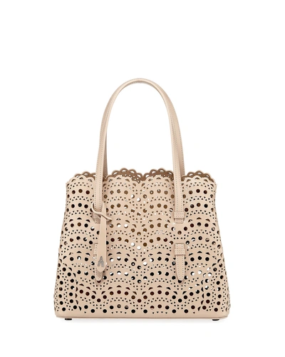 Alaïa Mina Small Laser-cut Tote Bag In Nude