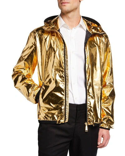 Ralph Lauren Men's Essex Metallic Zip-front Hooded Coat In Gold