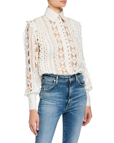 Zimmermann Moncur Studded Eyelet Lace Blouse In White
