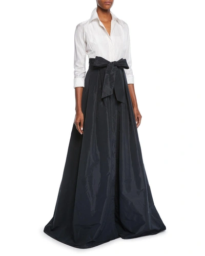 Rickie Freeman For Teri Jon 3/4-sleeve Belted Midi Shirtdress In