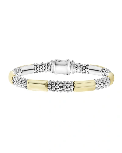 Lagos 18k Yellow Gold & Sterling Silver High Bar Station Bangle Bracelet In Silver/gold