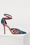 Jimmy Choo Travis 100 Raspberry Mix Glitter Fabric Strappy Pump With A Pointed Toe