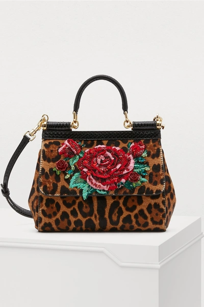 Dolce & Gabbana Women's Small Sicily Leopard-print Floral-embellished Top Handle Bag In Animal Print