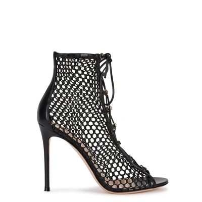 Gianvito Rossi 85 Lace-up Mesh And Leather Ankle Boots In Black