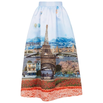 Alice And Olivia Tina Printed Satin Maxi Skirt In Paris Collage Multi