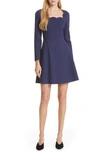 Kate Spade Square-neck Long-sleeve Scallop Ponte Dress In Parisian Navy