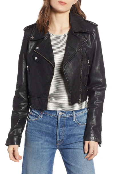 Lamarque Ciara Cropped Leather Moto Jacket In Black