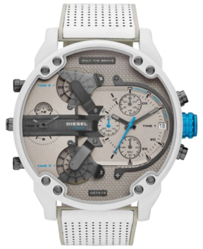 DIESEL MEN'S CHRONOGRAPH MR. DADDY 2.0 WHITE LEATHER STRAP WATCH 57MM