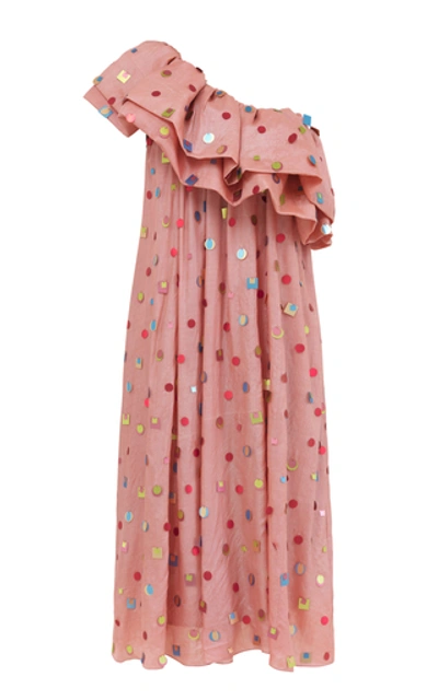 Stine Goya Lila Ruffled One-shoulder Silk Dress In Pink