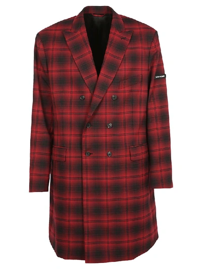 Balenciaga Oversized Checked Wool Double Breasted Coat In Red