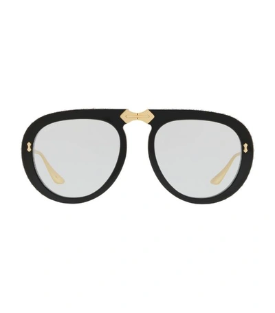 Gucci 56mm Crystal Studded Aviator Sunglasses In Gold