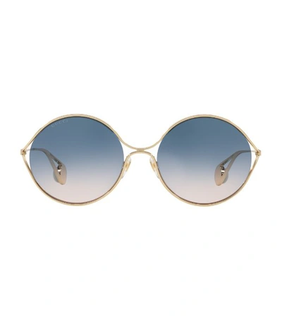 Gucci 58mm Gradient Lens Round Sunglasses - Gold/ Turquoise/ Red