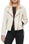 Allsaints Kara Leather Cropped Biker Jacket In White