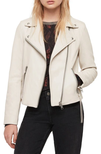 Allsaints Kara Leather Cropped Biker Jacket In Aries White