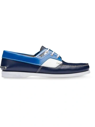 Prada Colourblock Boat Shoe In Blue,white,light Blue