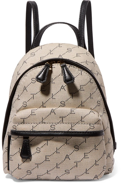 Stella Mccartney Mini Embroidered Faux Leather-trimmed Canvas Backpack In White