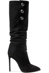 BALMAIN JANE BUTTON-EMBELLISHED SUEDE KNEE BOOTS