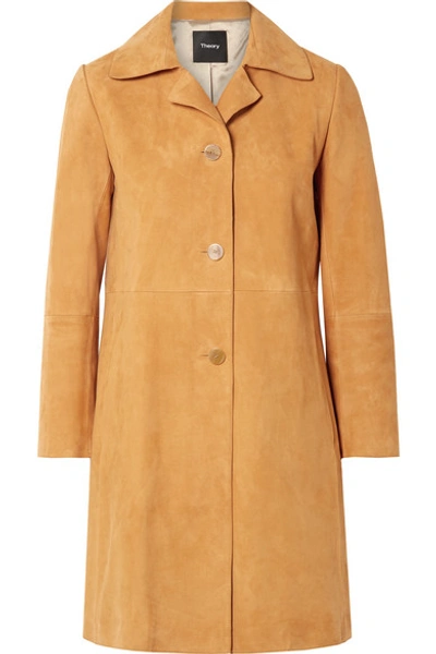 Theory Piazza Suede Button-front Long Coat In Zest