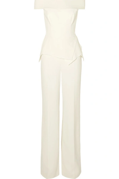 Roland Mouret Danielson Off-the-shoulder Crepe Peplum Jumpsuit In White
