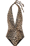 GANNI LEOPARD-PRINT HALTERNECK SWIMSUIT