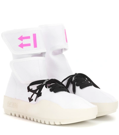 Off-white Moto Wrap High-top Knit Sneakers In White