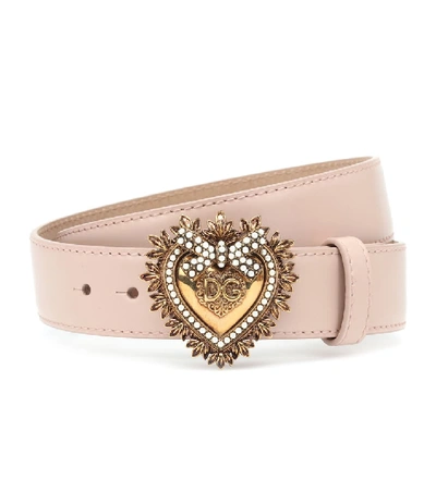 Dolce & Gabbana Devotion Logo Heart Buckle Leather Belt In Pink