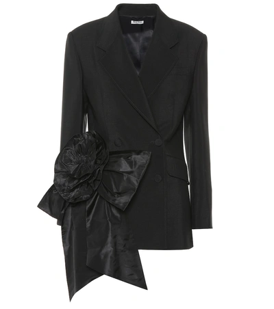 Miu Miu Bow-embellished Mohair And Wool-blend Blazer In Black
