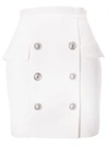 Balmain White Natte Cotton High Waist Mini Skirt