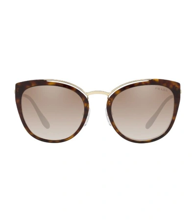 Prada Acetate & Metal Mirrored Cat-eye Sunglasses In Brown Grad Grey Mirror Silver