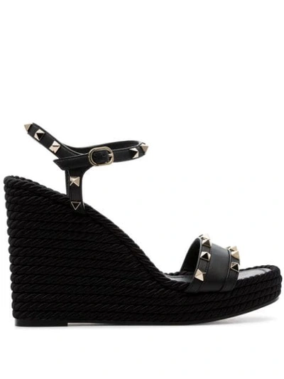 Valentino Garavani Rockstud 120mm Espadrille Wedge Sandals In Black